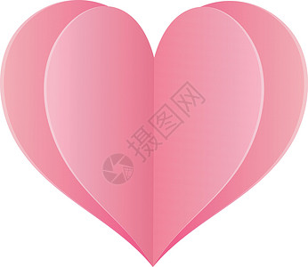 剪纸图标白色背景上的粉红色心形纸折纸设计图片