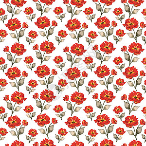 四方连续图案美丽的红玫瑰装饰无缝图案背景设计图片
