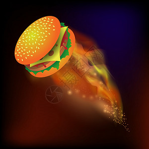 高热量汉堡街头快餐 新鲜的汉堡包 不健康的高热量膳食 深色背景上的奶酪三明治设计图片