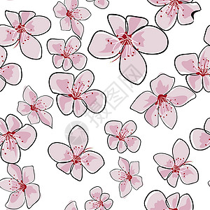 樱桃花 无缝模式 矢量图 eps 10公园卡通片织物樱花绘画商业植物季节植物群插图设计图片