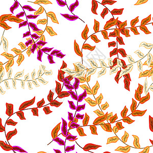 果树枝条带叶无缝图案的热带树枝竹子衬套叶子情调异国绘画季节织物植物树叶设计图片