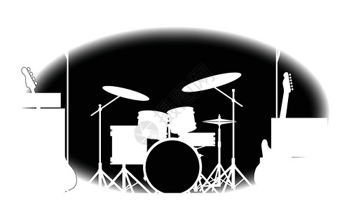 黑白摇滚乐队海报碰撞帽子放大器会场低音鼓手成套流行音乐岩石手鼓图片