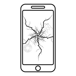 碎玻璃裂纹裂缝显示屏上有裂纹的智能手机 破碎的现代手机 破碎的智能手机屏幕 屏幕矩阵破碎的手机 中心有破裂触摸屏的手机 破碎的玻璃电话图标黑色设计图片