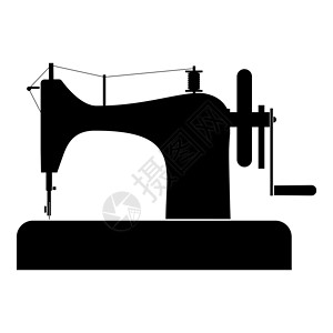 机器刺绣拼接机缝纫机裁缝设备复古图标黑色矢量插图平面样式 imag设计图片