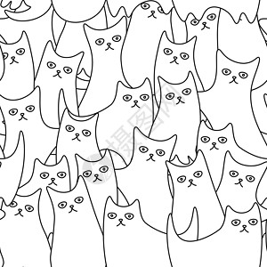 一群猫无缝模式与许多奇怪的轮廓猫设计图片