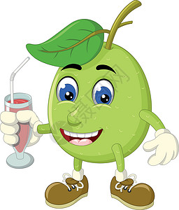 李子一杯绿番石榴拿着一杯果汁卡通设计图片