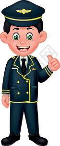 卡通竖起的大拇指有趣的飞行员在黑色制服卡通片设计图片