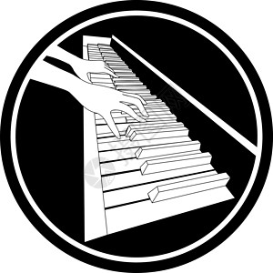 黑白钢琴钢琴键盘上有两个轮廓手的黑白图标设计图片