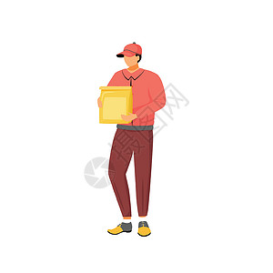 外卖动画素材餐厅送餐男快递员 带纸包平面彩色矢量不露面字符 用于网页图形设计和动画的外卖送餐服务孤立卡通插图设计图片