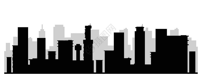 黑色城市建筑剪影现代城市景观黑色剪影矢量图 当代大都市单色景观 城市天际线 2d 卡通形状与摩天大楼 商业中心金融区设计图片