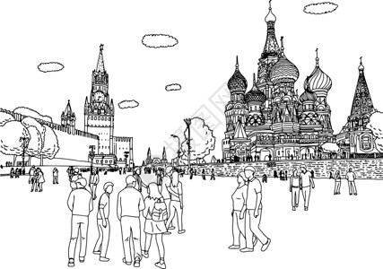 前苏联步行克里姆林宫和圣瓦西里大教堂的人或游客设计图片