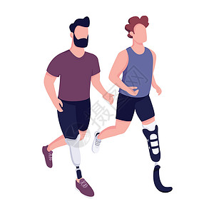 半腿裤残疾运动员比赛平面颜色矢量不露面的字符 带假肢的残疾人马拉松运动员训练孤立的卡通插图 用于网页图形设计和动画设计图片