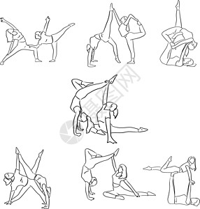瑜伽老师招募一组健身女人和朋友一起做瑜伽矢量图设计图片