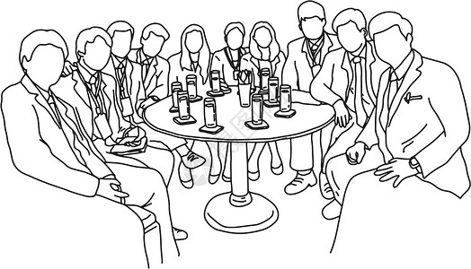 好朋友一起走许多商界人士坐在同一张桌子上矢量图设计图片