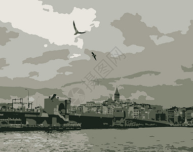 拜占庭加拉塔塔伊斯坦布的旅游标志喇叭建筑街道历史游客加拉塔脚凳住宅蓝色景观设计图片