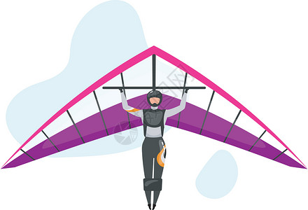 滑翔翼悬挂式滑翔平面矢量插图 跳伞滑翔伞体验 极限运动 积极的生活方式 户外运动 蓝色背景上孤立的运动员卡通人物高度娱乐潜水男性活动乐设计图片