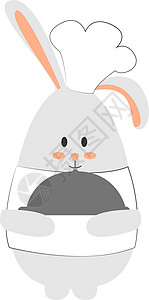 白色背景上的兔子盘子厨师食物吉祥物野兔餐厅帽子卡通片标识动物图片
