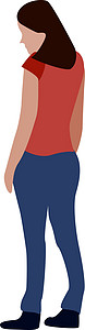 穿牛仔裤的女孩白色背景上穿红色衬衫的女孩插画矢量艺术绿色卡通片微笑衣服头发打印孩子乐趣女性设计图片