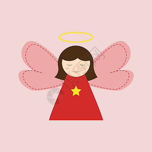 带翅膀的星星白色背景上的天使翅膀孩子星星红色童话假期宗教女孩卡通片天空设计图片