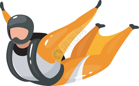 翼装锦标赛Wingsuit 飞行平面矢量插图 自由落体跳伞体验 极限运动 积极的生活方式 户外运动 白色背景上的跳伞者孤立卡通人物空气翼装设计图片