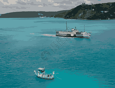 海峡伊斯坦布尔的城市景观和景观与船假期火鸡海景观光游客风景蓝色旅行建筑学建筑设计图片