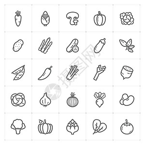 蘸酱乳瓜图标集-白色背景上的蔬菜图标轮廓描边矢量插图设计图片