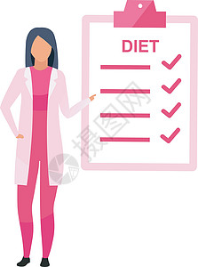 减肥表情包元素饮食计划平面矢量图 女性营养师在白色背景下开出营养时间表孤立的卡通人物 营养师解释减肥计划 stepsitem设计图片