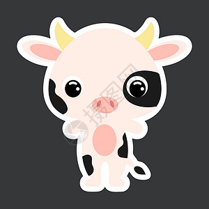 扁平化的向量可爱的小母牛儿童贴纸 家畜 扁平化设计图片