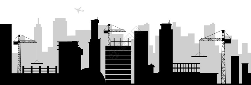 城市建筑黑色剪影无缝边框背景图片