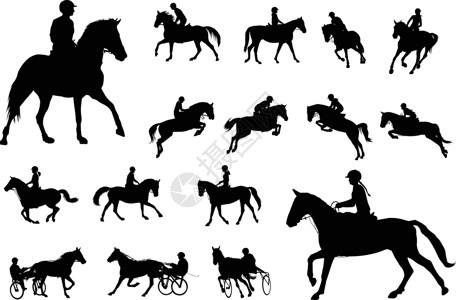 骑马的小孩骑马剪影集合 马术运动和娱乐设计图片