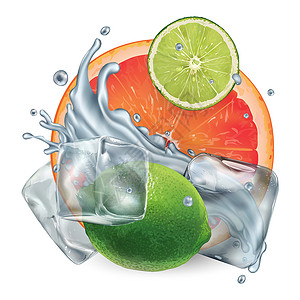 柚子水葡萄果和柠檬 加冰块和水喷洒食谱液体饮料冷藏水果美食烹饪咖啡店饮食食物设计图片