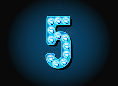 蓝色数字5赌场或百老汇标志风格灯泡数字数字字符娱乐字体剧院木板标题展示艺术大小语言招牌设计图片