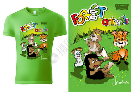 卡通t恤文化衫卡通森林动物 T 恤设计设计图片