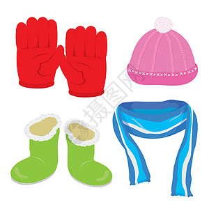帽子围巾手套冬季配饰手套帽子靴子围巾卡通 Vecto设计图片