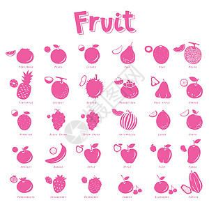 卡通青杏一套夏季水果和健康食品有机卡通 Vecto柠檬李子卡通片食物奇异果柿子山竹市场蔬菜圆圈设计图片