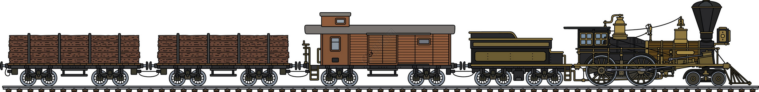 优质木材老式美国蒸汽火车煤炭货运棕色黄铜车辆荒野铁路黑色机器木材设计图片