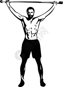 探出头来举着杠铃的男人在 gy 做深蹲举重重量动机交叉训练草图健身房福利身体运动设计图片