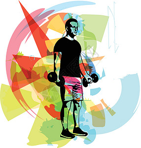 杠铃深蹲举着杠铃的男人在 gy 做深蹲交叉草图肌肉插图运动活动动机健身房举重力量设计图片