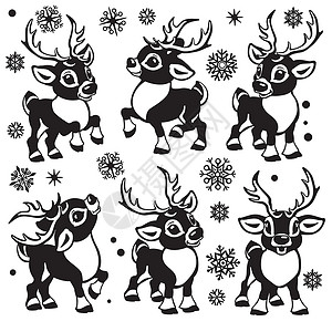 北极驯鹿卡通驯鹿套装 黑与白设计图片