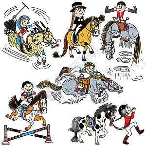 卡通骑马有趣的马术运动 卡通系列设计图片