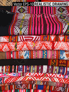 帕拉西南美印地安梭织布棉布传统纺织品宏观组织毯子装饰品艺术宗教羊毛设计图片
