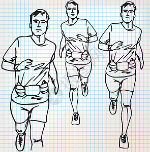 馬拉松男赛跑者素描它制作图案学校慢跑男性记事本运动平方插图闲暇运动员学习设计图片