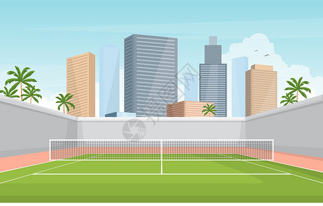红土网球场户外网球场运动游戏娱乐卡通城市景观建筑学玩家竞赛比赛公园球拍场地乐趣卡通片法庭设计图片
