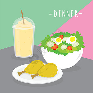 鸡吃虫子食品餐晚餐乳制品吃喝菜单餐厅 Vecto美食果汁蔬菜午餐奶制品盘子活力营养水果沙拉设计图片