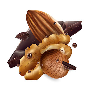 榛子仁黑桃 杏仁和核桃加巧克力片可可糖果营养食物坚果厨房榛子插图餐厅咖啡店设计图片