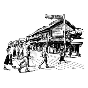 日本大阪街景京都日本城市景色的图画场景地标文化地区景观草图历史传统建筑学旅游设计图片