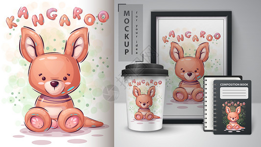 动物系列杯子泰迪袋鼠海报和商品买卖设计图片