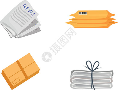 整齐地折叠桩对应平平面彩色矢量对象设置成套物品办公室工具香椿插图网络邮政邮资盒子设计图片