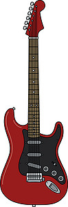 经典的黑红电吉他斧头岩石音乐卡通片红色蓝调乐器细绳黑色爵士乐背景图片