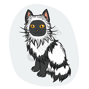 颠倒猫琥珀眼睛黑白长发猫卡通漫画矢量插图设计图片